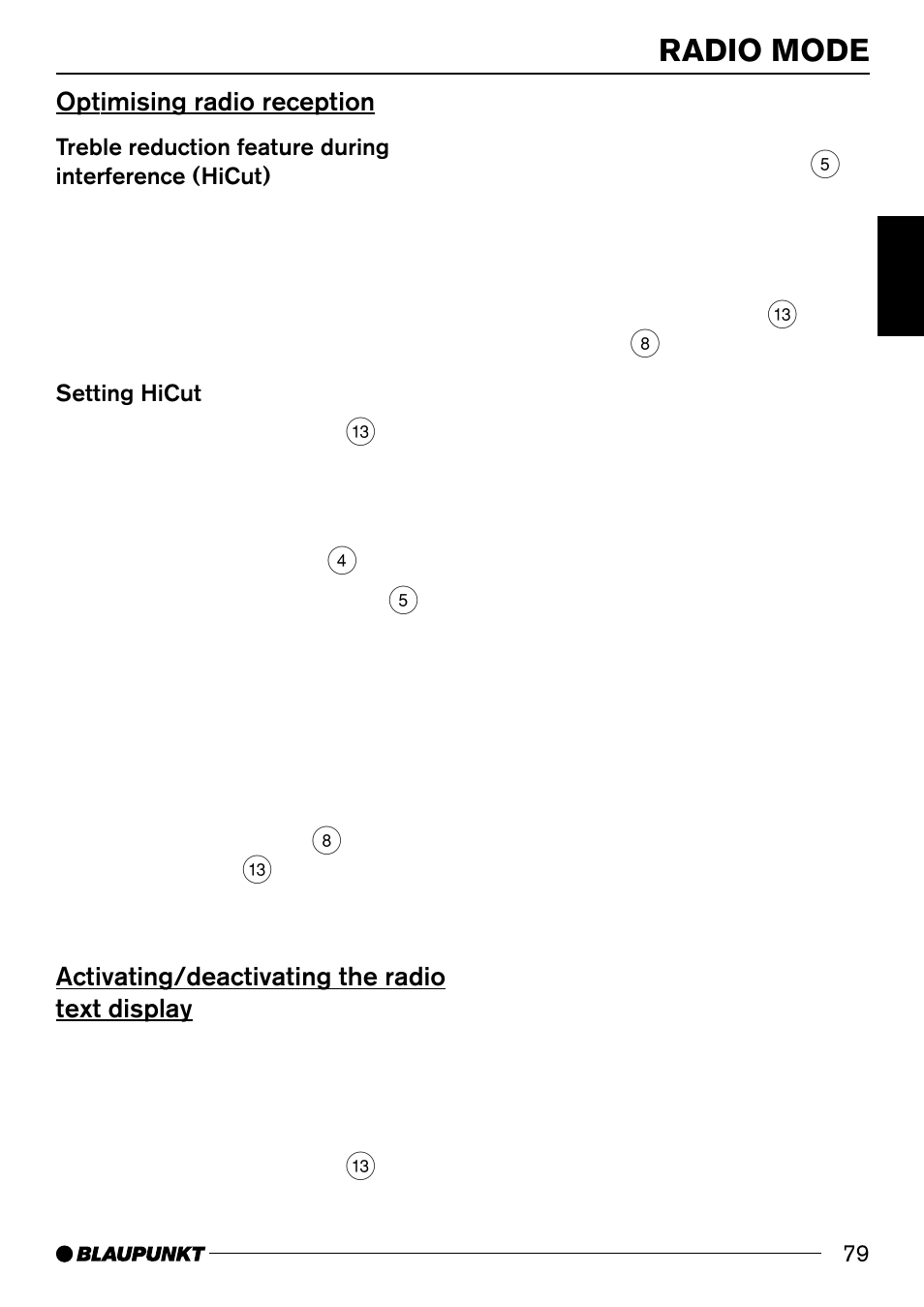 Radio mode, Optimising radio reception, Activating/deactivating the radio text display | Blaupunkt 7 644 820 310 User Manual | Page 25 / 56