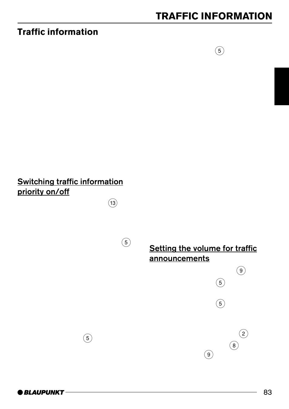 Traffic information, Switching traffic information priority on/off, Setting the volume for traffic announcements | Blaupunkt 7 644 820 310 User Manual | Page 29 / 56