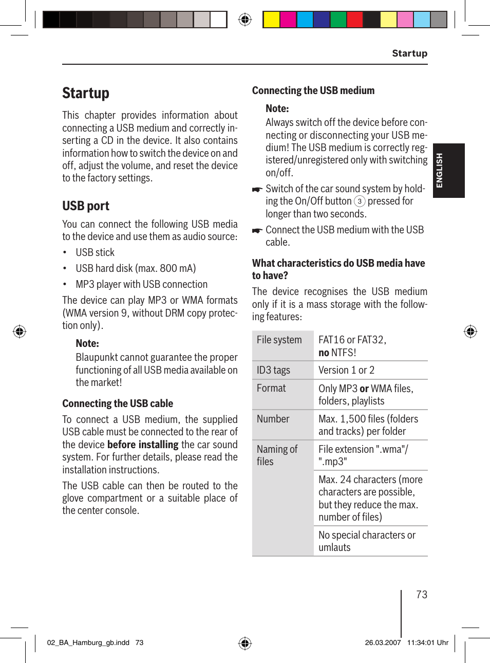 Startup, Usb port | Blaupunkt HAMBURG MP57 User Manual | Page 12 / 63