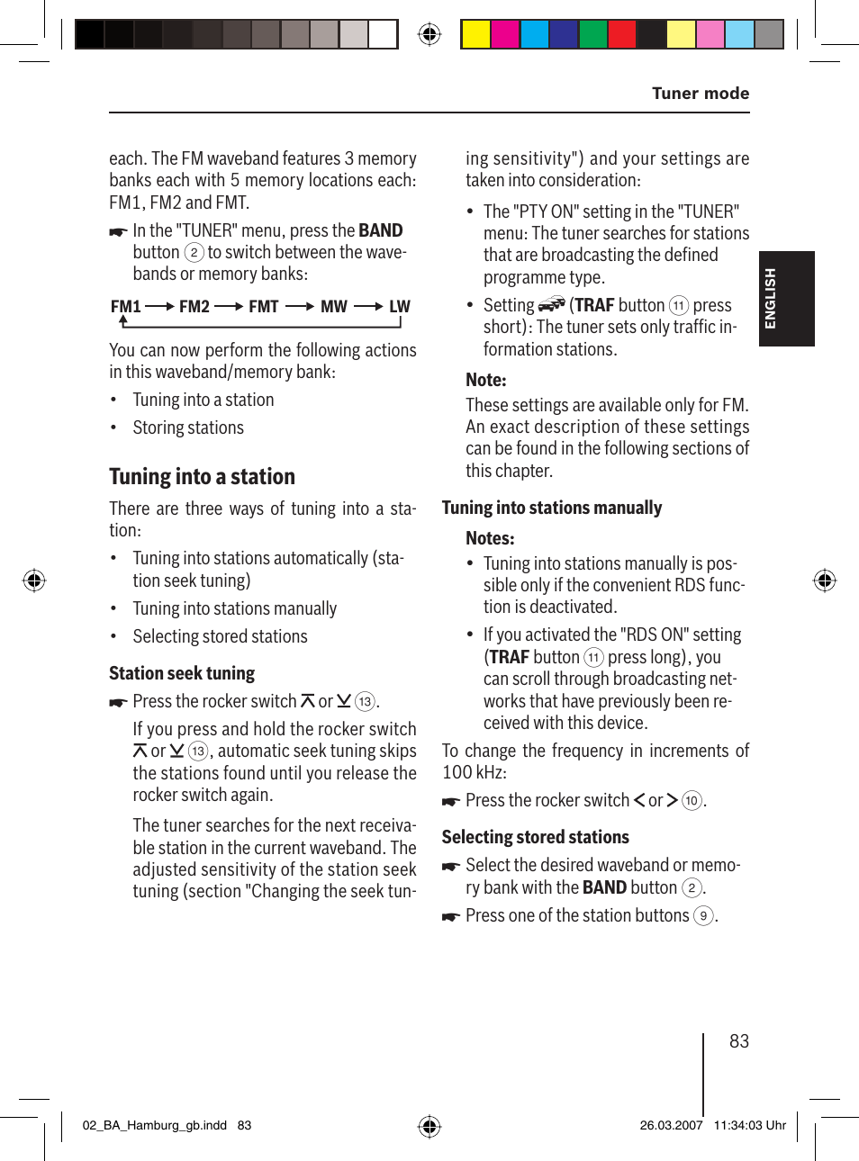 Tuning into a station | Blaupunkt HAMBURG MP57 User Manual | Page 22 / 63