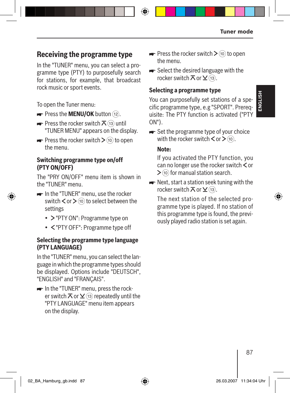 Receiving the programme type | Blaupunkt HAMBURG MP57 User Manual | Page 26 / 63