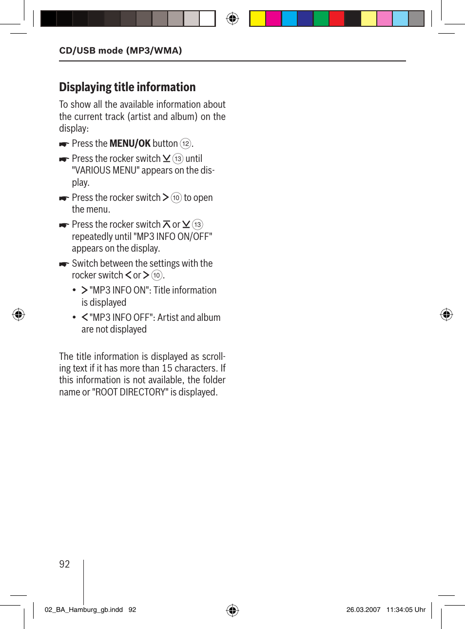 Displaying title information | Blaupunkt HAMBURG MP57 User Manual | Page 31 / 63