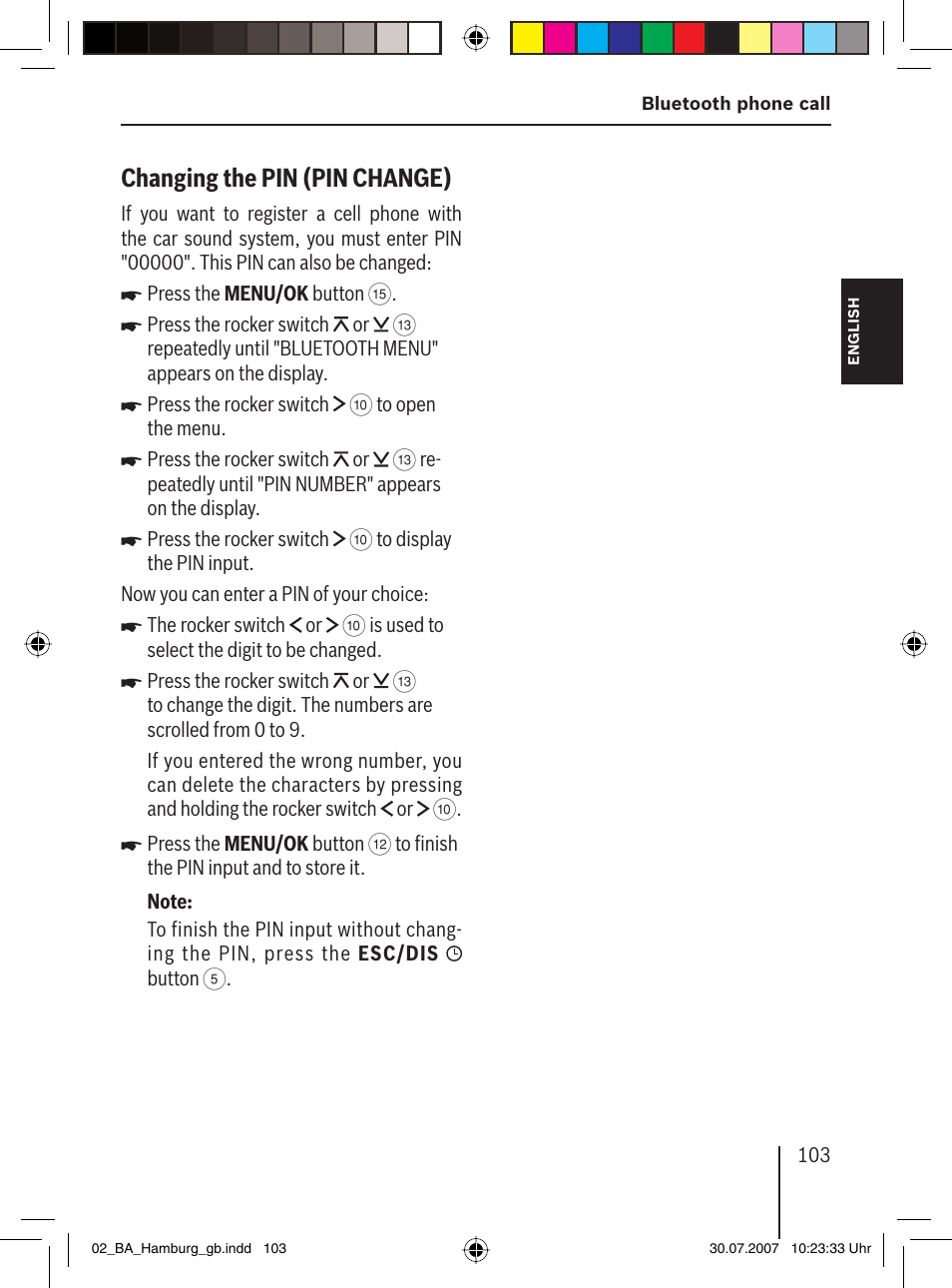 Changing the pin (pin change ) | Blaupunkt HAMBURG MP57 User Manual | Page 42 / 63