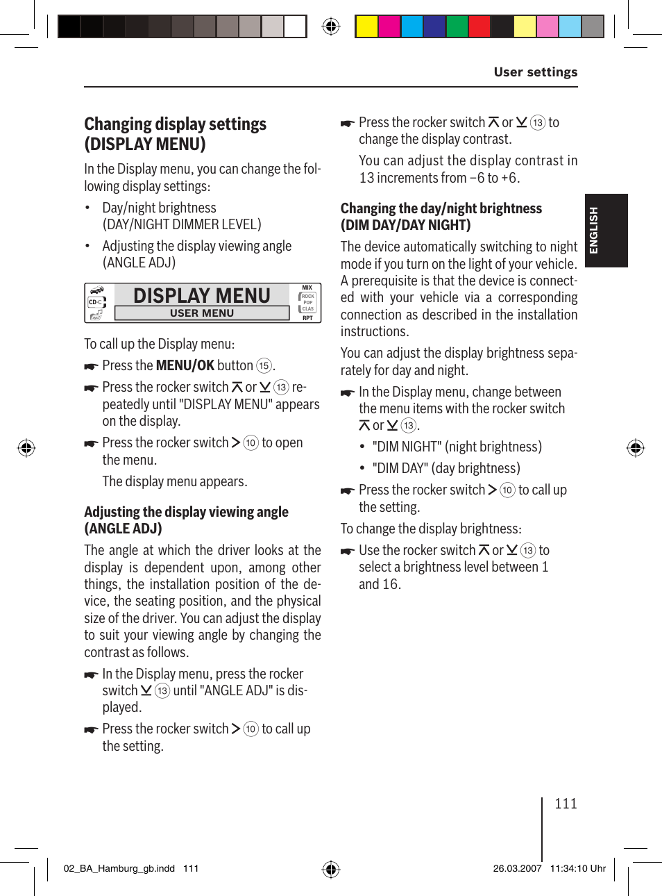 Display menu, Changing display settings (display menu) | Blaupunkt HAMBURG MP57 User Manual | Page 50 / 63