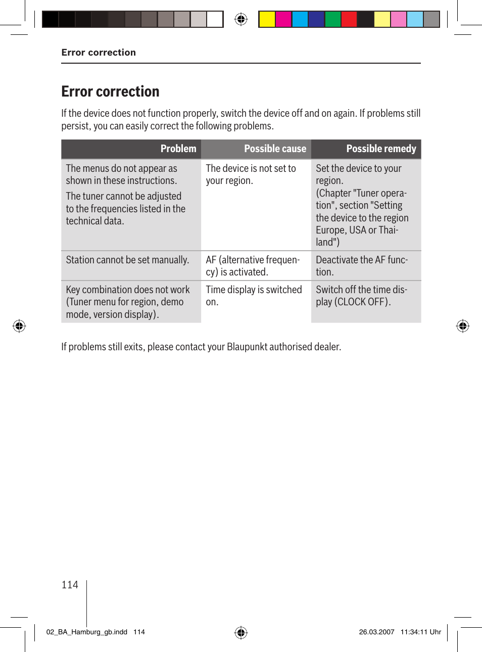 Error correction | Blaupunkt HAMBURG MP57 User Manual | Page 53 / 63