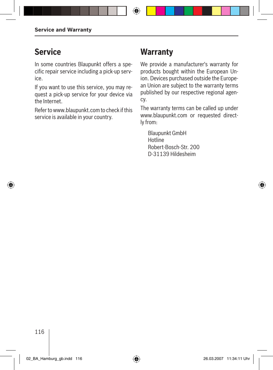 Service, Warranty | Blaupunkt HAMBURG MP57 User Manual | Page 55 / 63