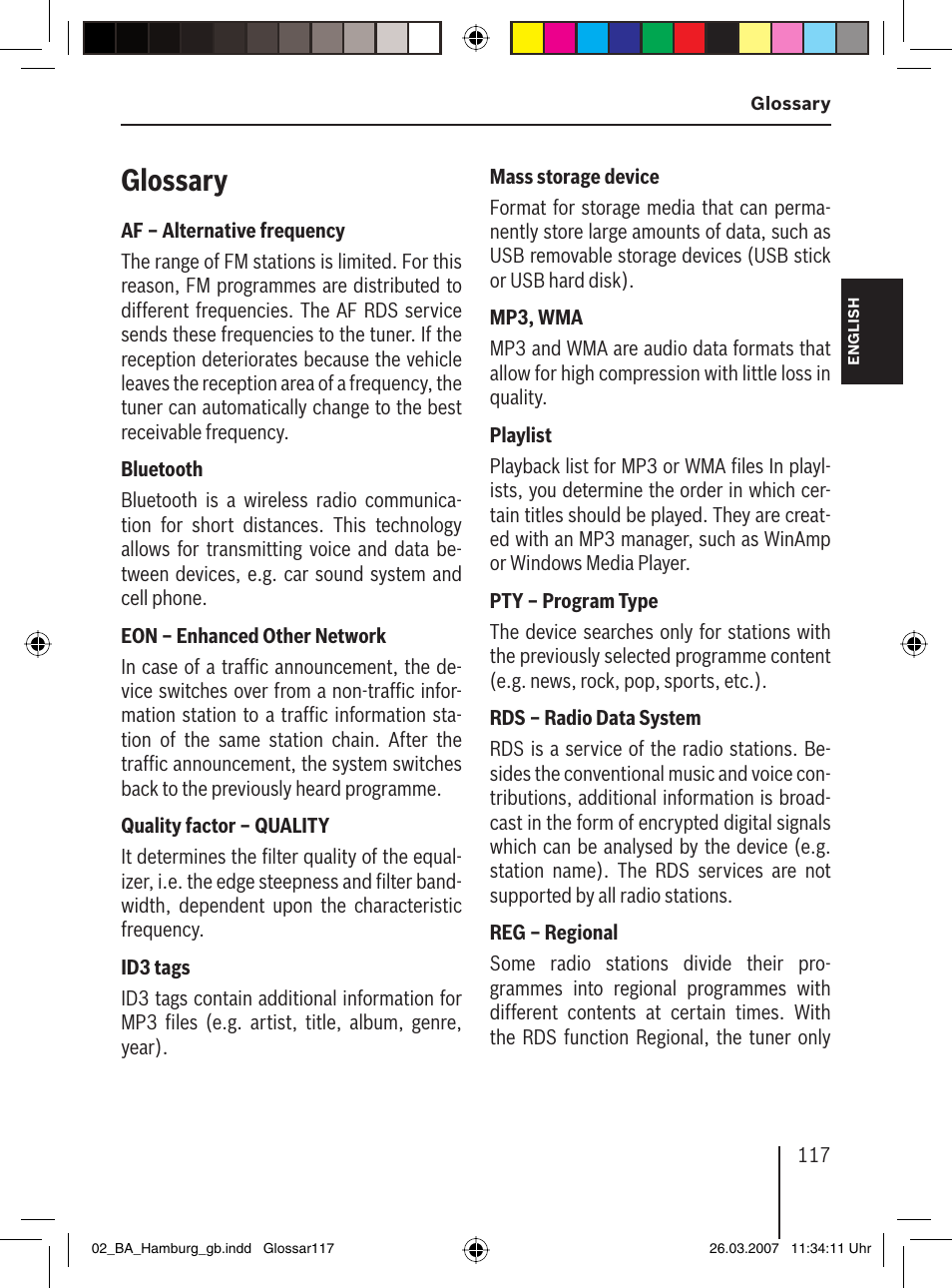 Glossary | Blaupunkt HAMBURG MP57 User Manual | Page 56 / 63