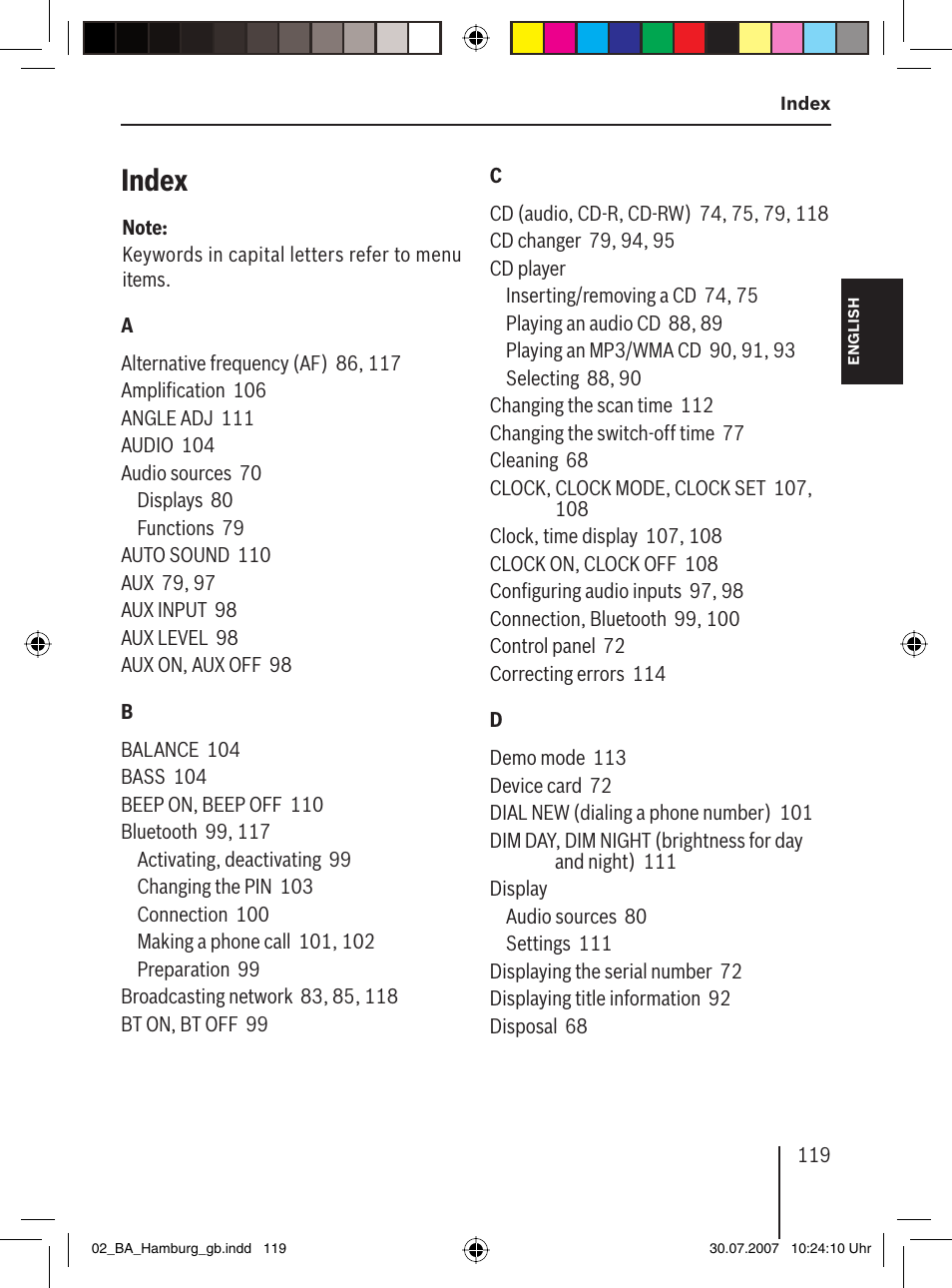 Index | Blaupunkt HAMBURG MP57 User Manual | Page 58 / 63