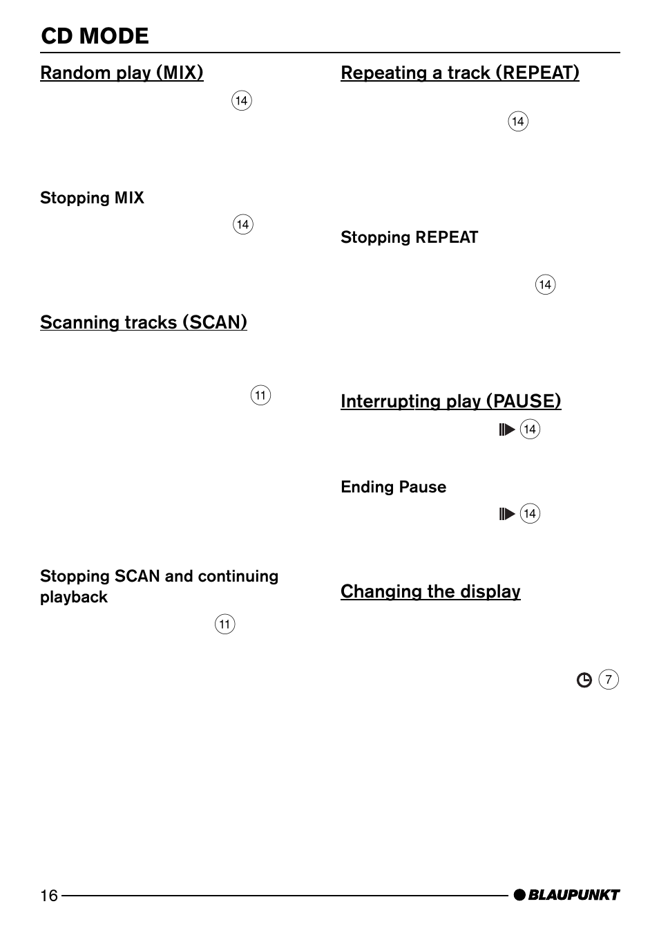 Cd mode | Blaupunkt CD52 User Manual | Page 16 / 34