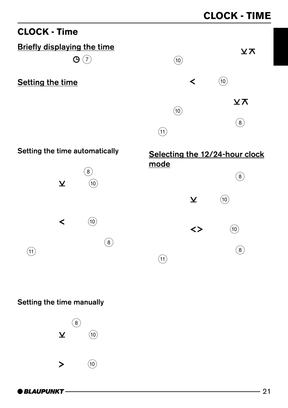 Clock - time | Blaupunkt CD52 User Manual | Page 21 / 34