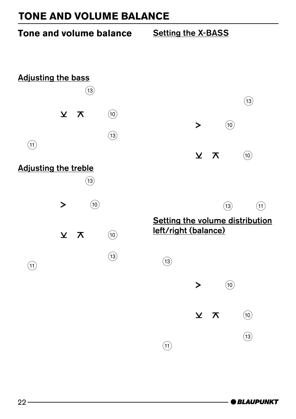 Tone and volume balance | Blaupunkt CD52 User Manual | Page 22 / 34