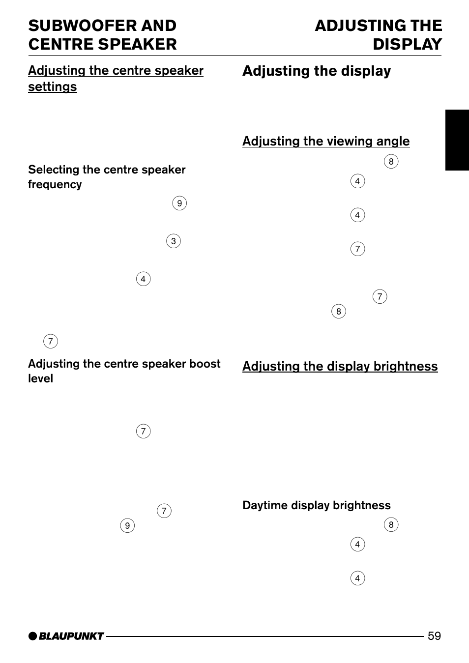 Adjusting the display subwoofer and centre speaker, Adjusting the display | Blaupunkt SAN FRANCISCO CD72 User Manual | Page 17 / 78