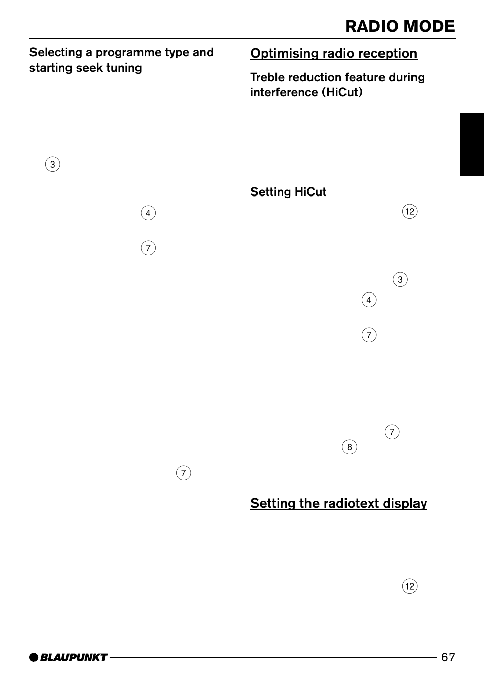 Radio mode, Optimising radio reception, Setting the radiotext display | Blaupunkt SAN FRANCISCO CD72 User Manual | Page 25 / 78