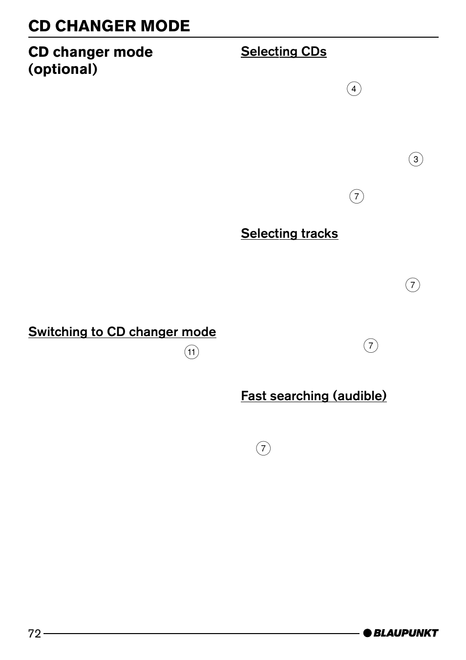 Cd changer mode, Cd changer mode (optional) | Blaupunkt SAN FRANCISCO CD72 User Manual | Page 30 / 78