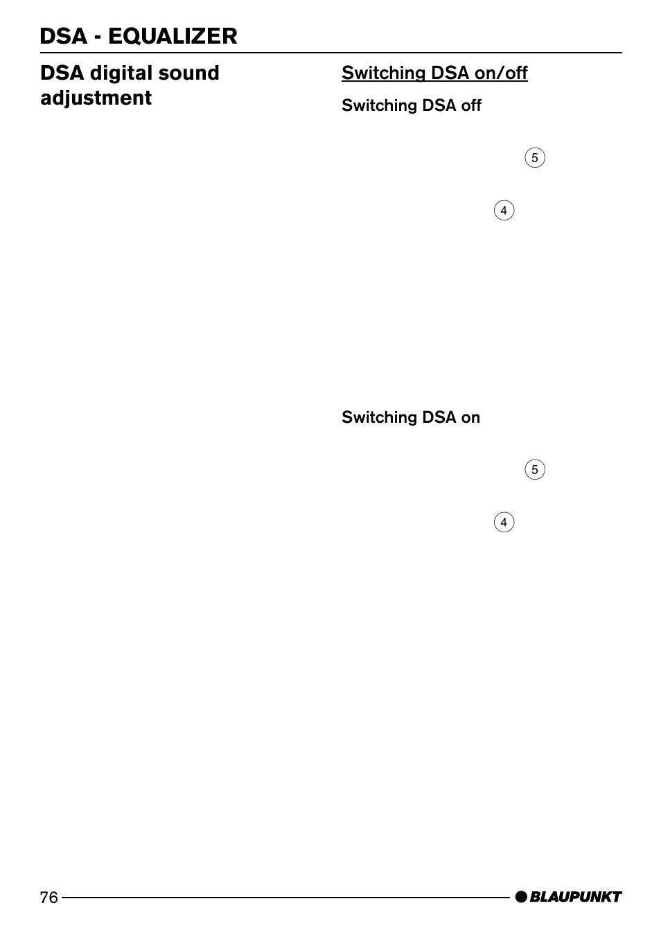 Dsa - equalizer, Dsa digital sound adjustment | Blaupunkt SAN FRANCISCO CD72 User Manual | Page 34 / 78