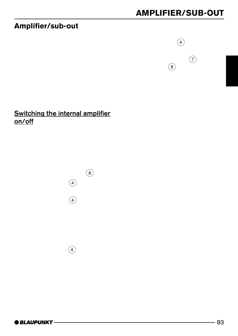 Amplifier/sub-out, Switching the internal amplifier on/off | Blaupunkt SAN FRANCISCO CD72 User Manual | Page 41 / 78