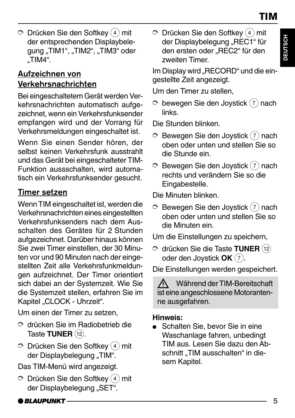 Aufzeichnen von verkehrsnachrichten, Timer setzen, Aufzeichnen von verkehrsnachrichten timer setzen | Blaupunkt SAN FRANCISCO CD72 User Manual | Page 49 / 78