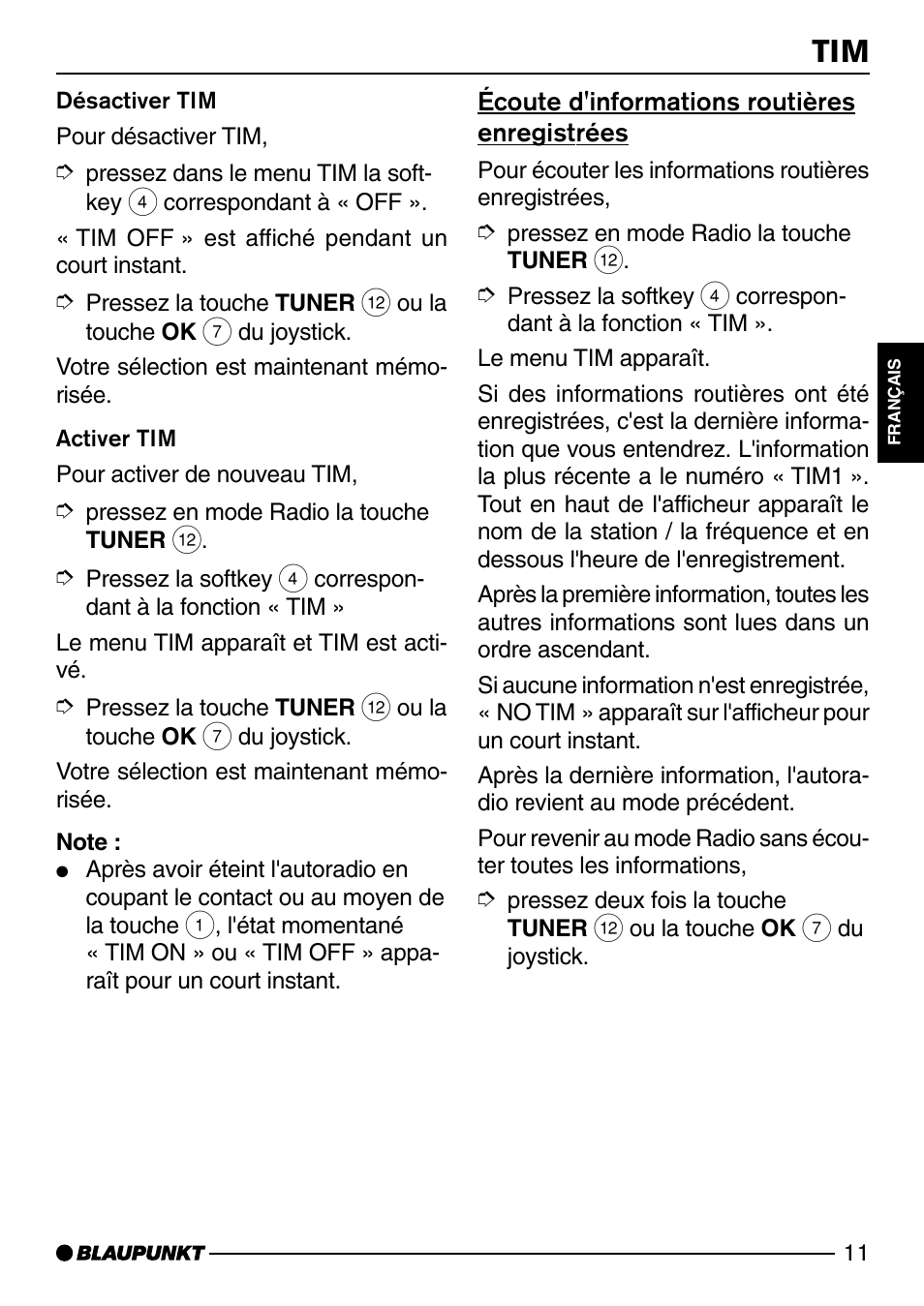 Écoute d'informations routières enregistrées | Blaupunkt SAN FRANCISCO CD72 User Manual | Page 55 / 78