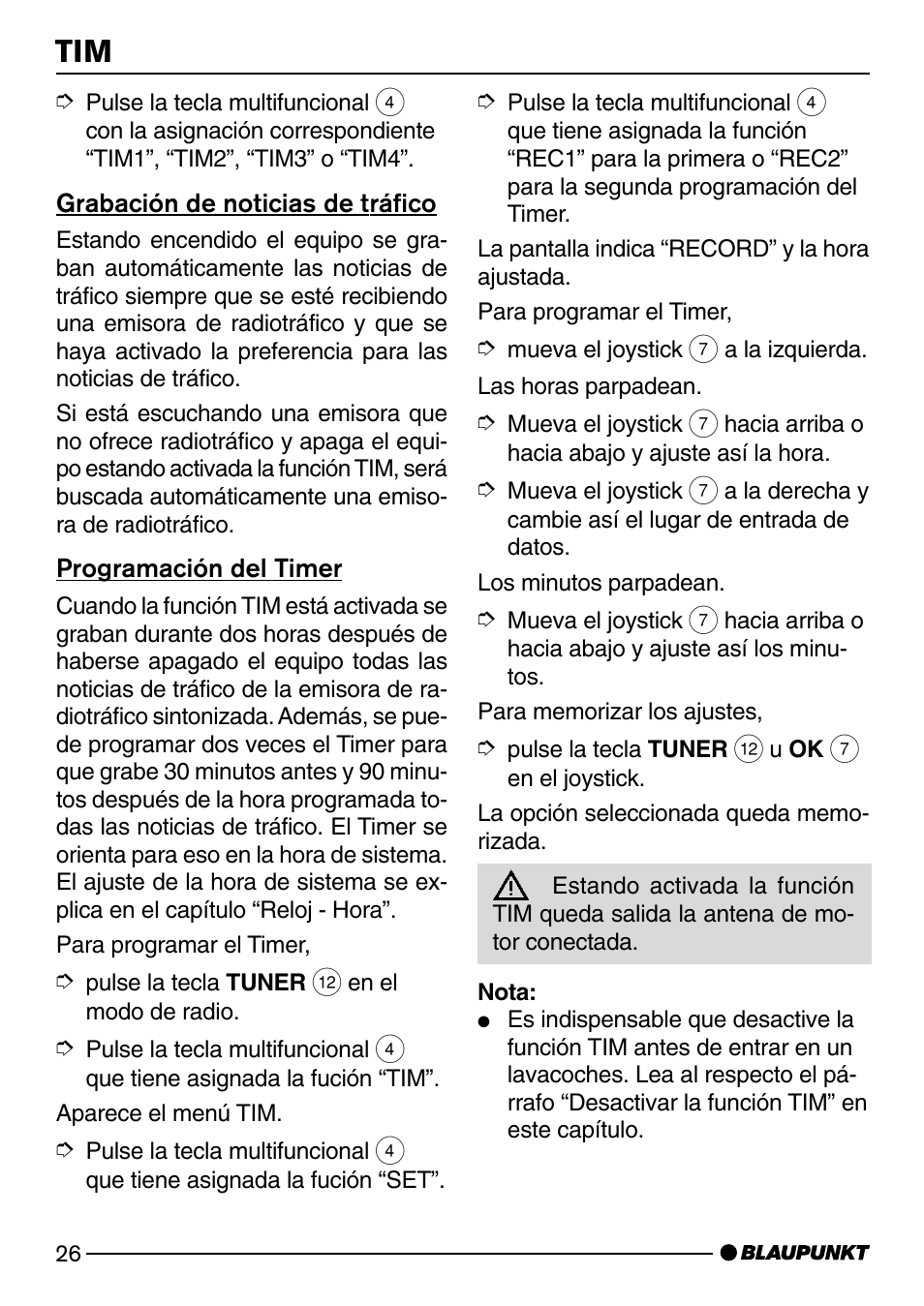 Grabación de noticias de tráfico, Programación del timer | Blaupunkt SAN FRANCISCO CD72 User Manual | Page 70 / 78