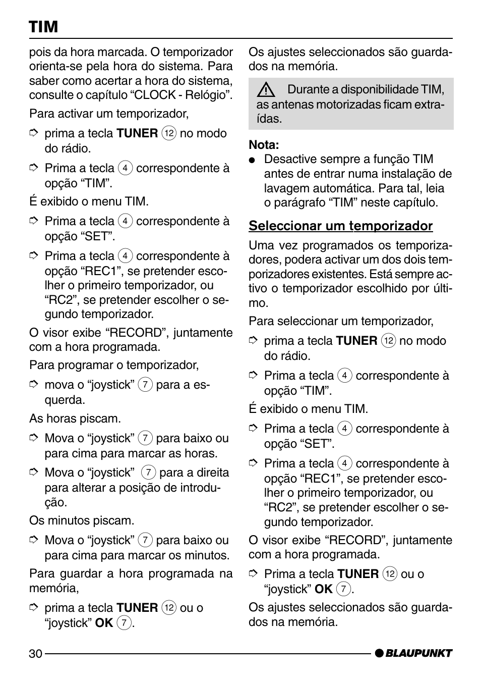 Seleccionar um temporizador | Blaupunkt SAN FRANCISCO CD72 User Manual | Page 74 / 78