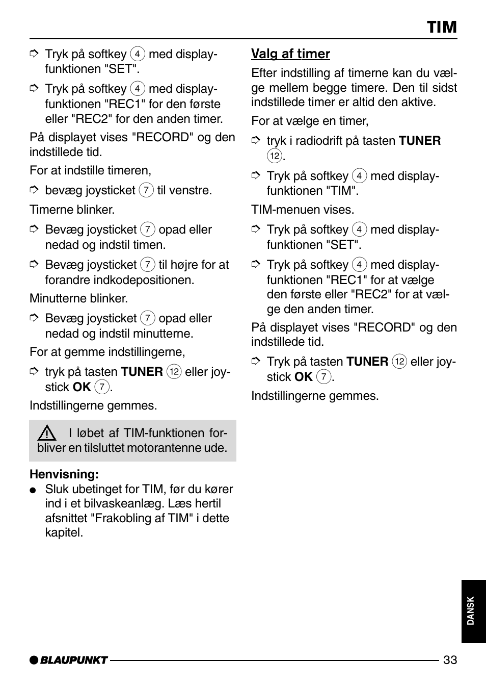 Valg af timer | Blaupunkt SAN FRANCISCO CD72 User Manual | Page 77 / 78