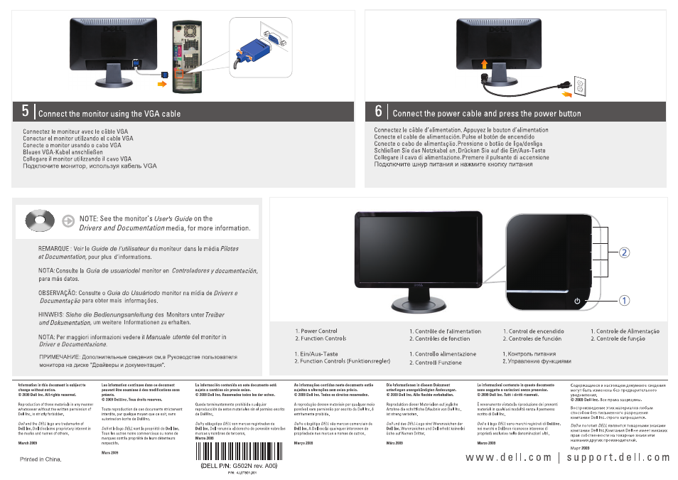 Connect the monitor using the vga cable, Connect the power cable and press the power button | Dell IN1910NWFP Monitor User Manual | Page 2 / 2