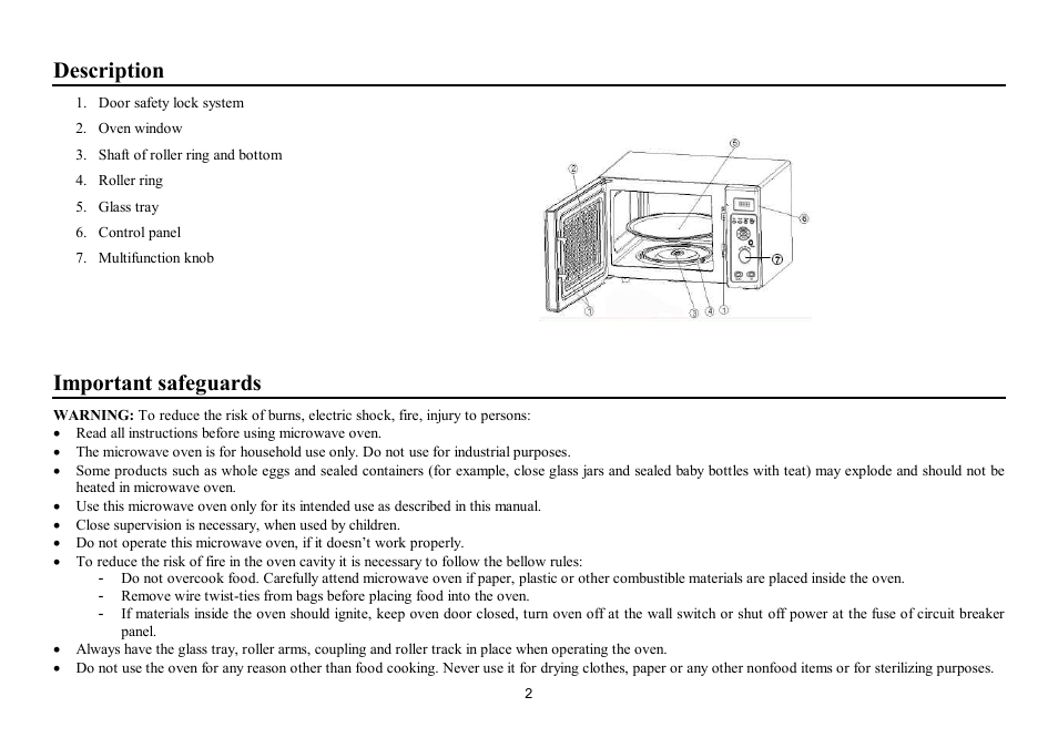 Description, Important safeguards | Hyundai H-MW1025 User Manual | Page 2 / 20