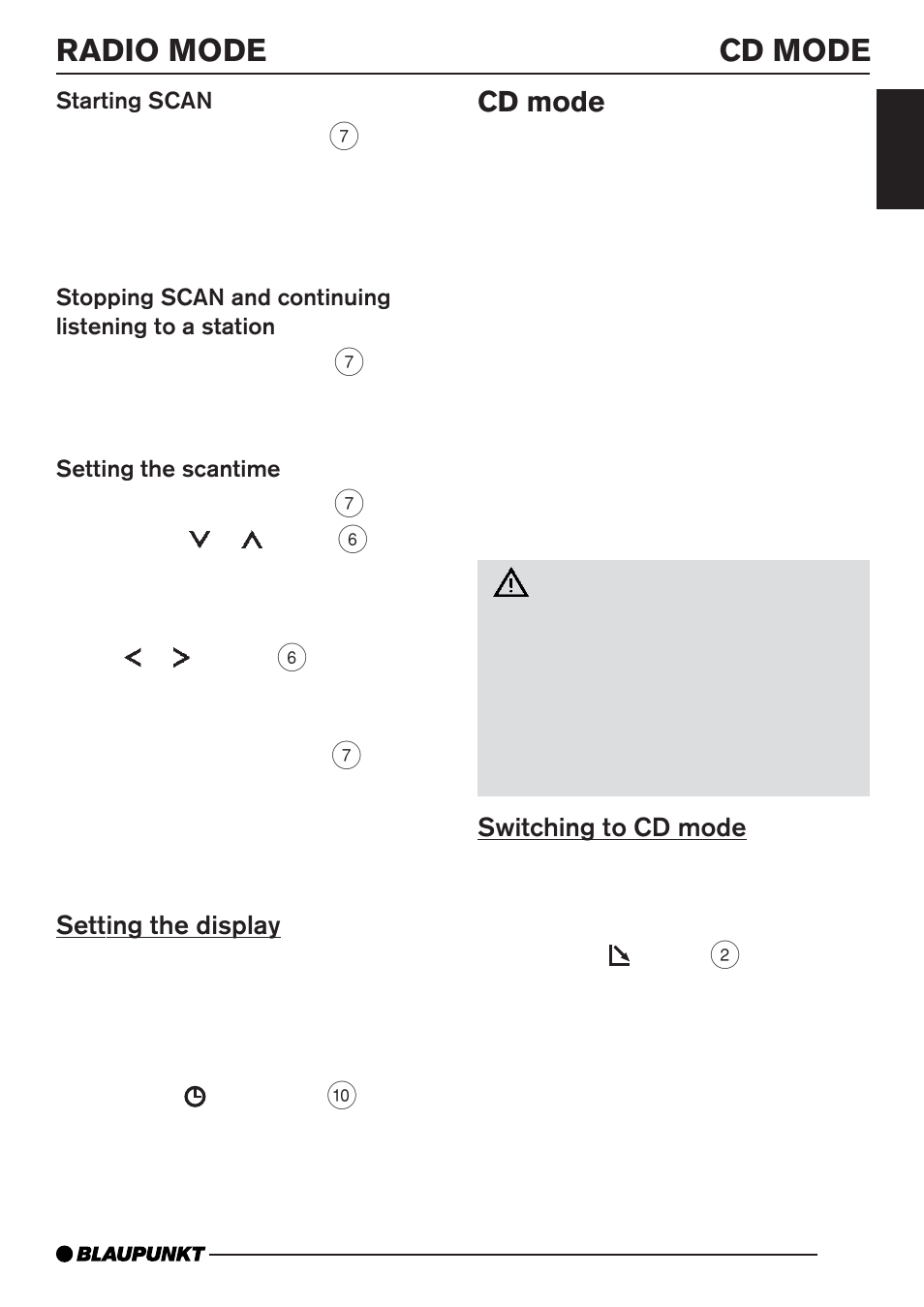 Radio mode, Cd mode | Blaupunkt Monterrey MP35 User Manual | Page 13 / 29