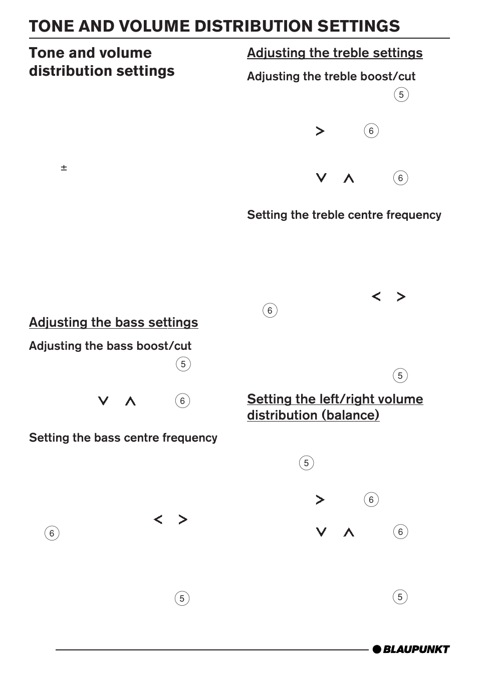 Tone and volume distribution settings | Blaupunkt Monterrey MP35 User Manual | Page 22 / 29