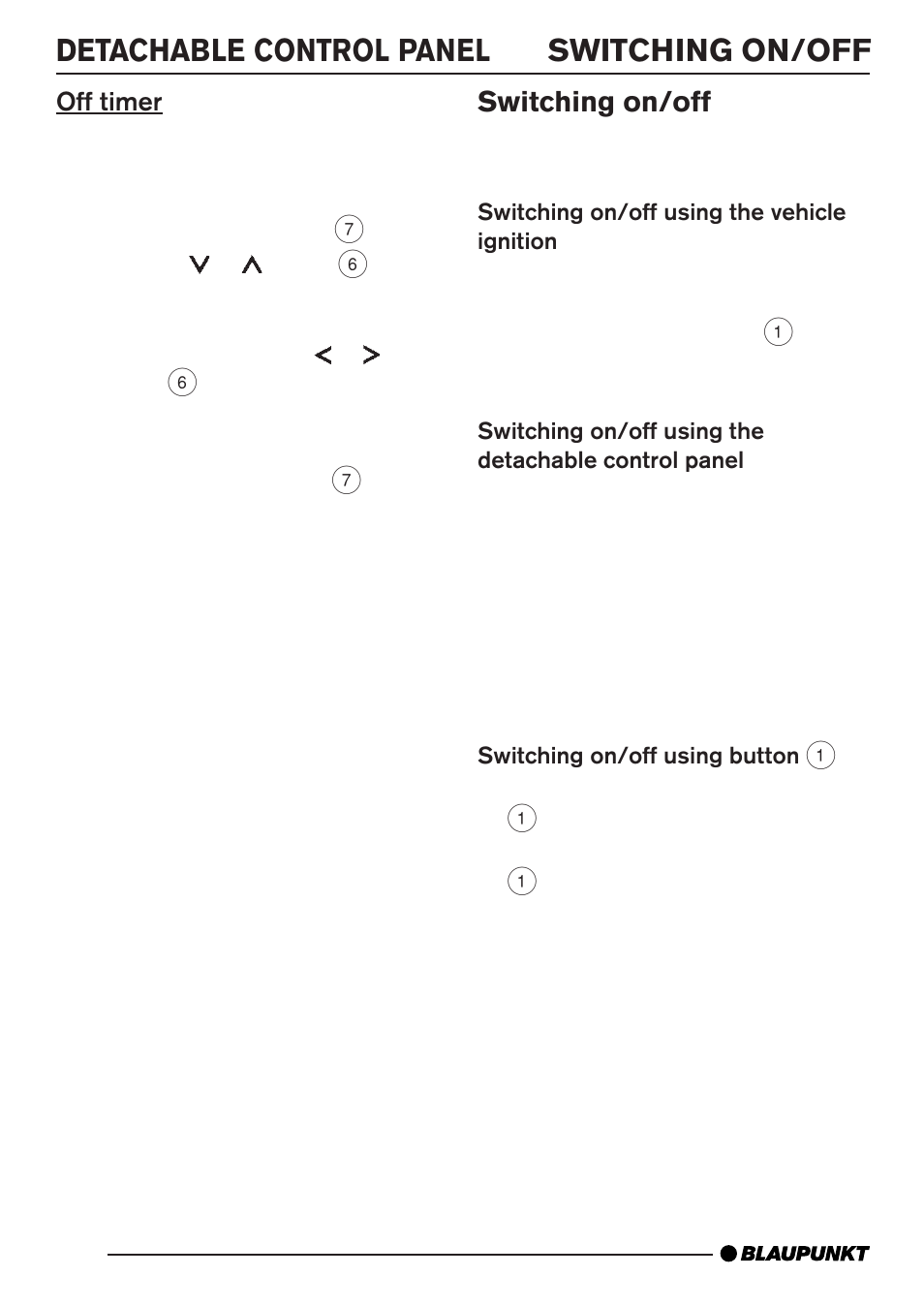 Switching on/off detachable control panel, Switching on/off | Blaupunkt Monterrey MP35 User Manual | Page 8 / 29