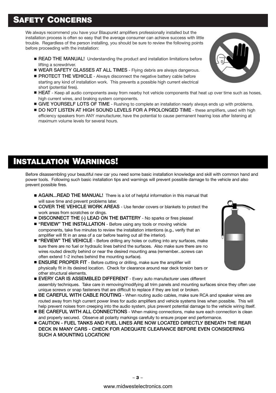 Afety, Oncerns, Nstallation | Arnings | Blaupunkt PCA260 User Manual | Page 5 / 14