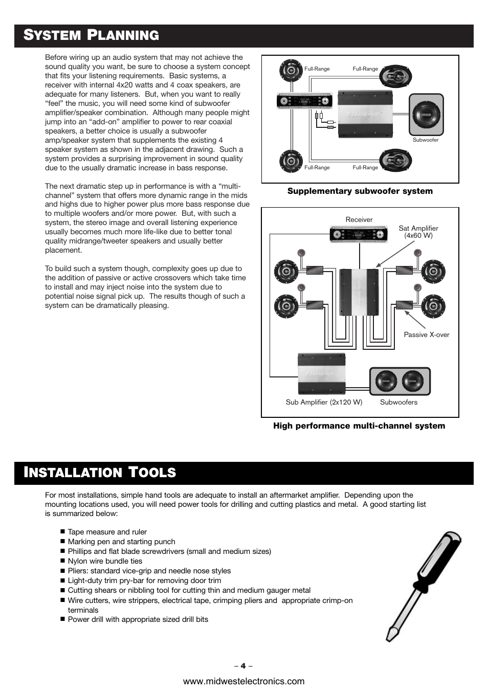 Ystem, Lanning, Nstallation | Ools | Blaupunkt PCA260 User Manual | Page 6 / 14