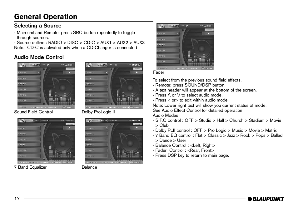 Selecting a source, General operation | Blaupunkt IVDM-7002 User Manual | Page 18 / 56