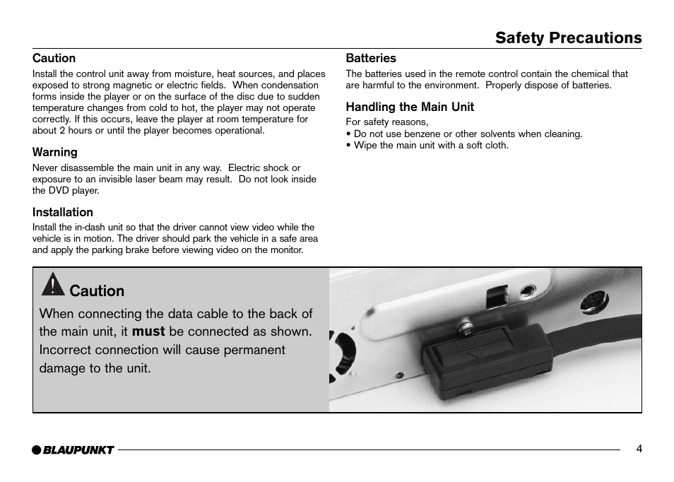 Caution on wiring, Safety precautions, Caution | Blaupunkt IVDM-7002 User Manual | Page 5 / 56