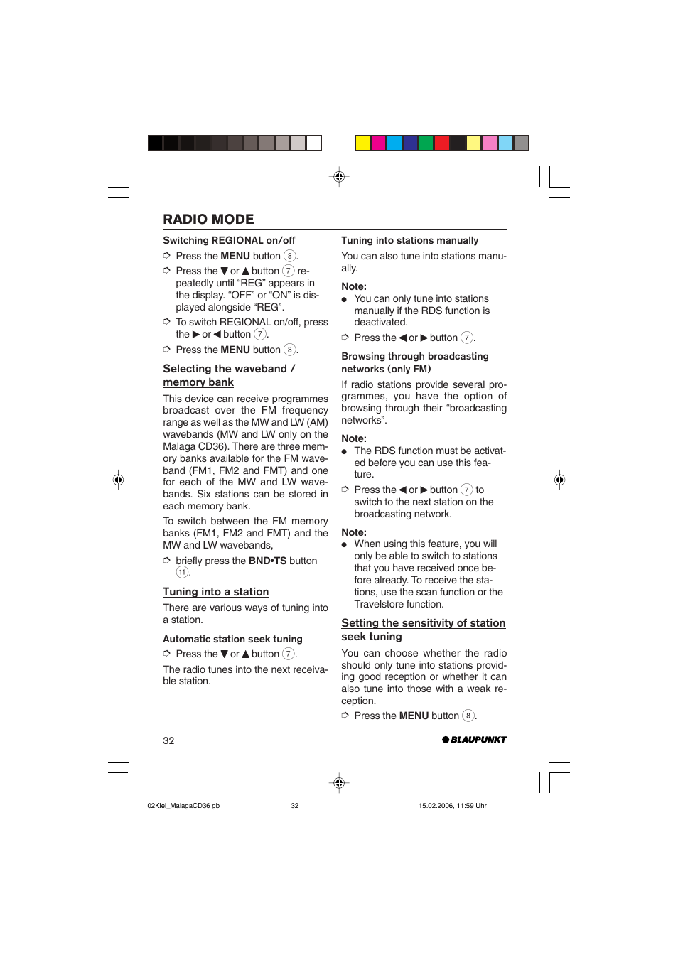 Radio mode | Blaupunkt KIEL CD36 User Manual | Page 10 / 25