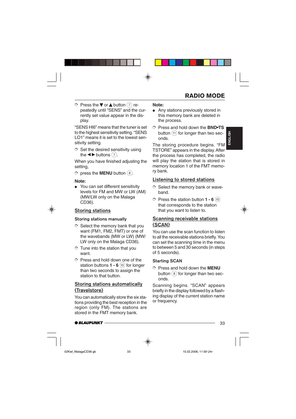 Radio mode | Blaupunkt KIEL CD36 User Manual | Page 11 / 25