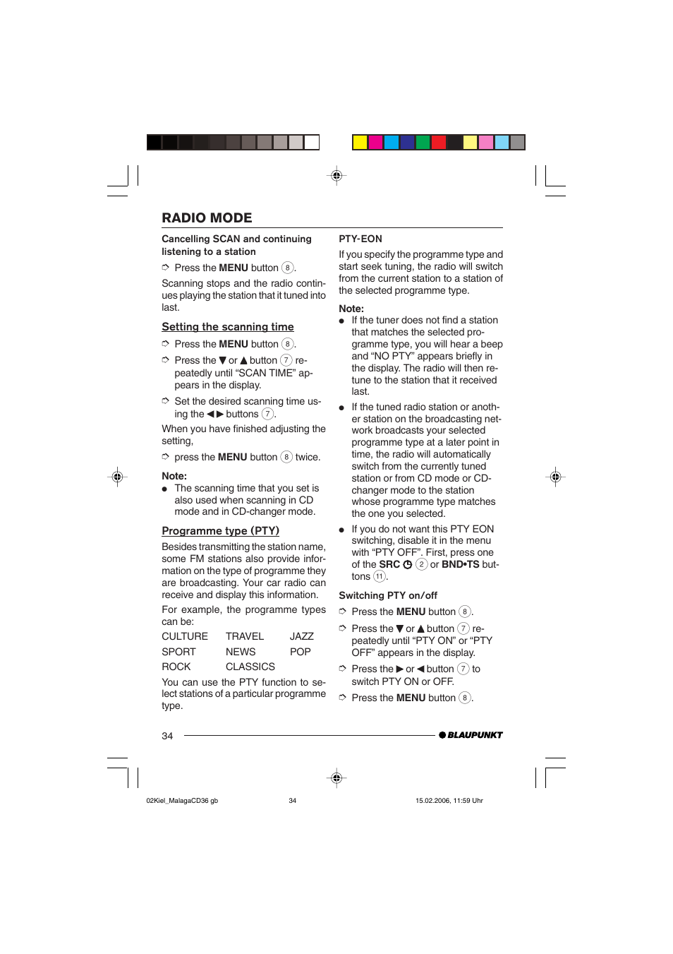 Radio mode | Blaupunkt KIEL CD36 User Manual | Page 12 / 25