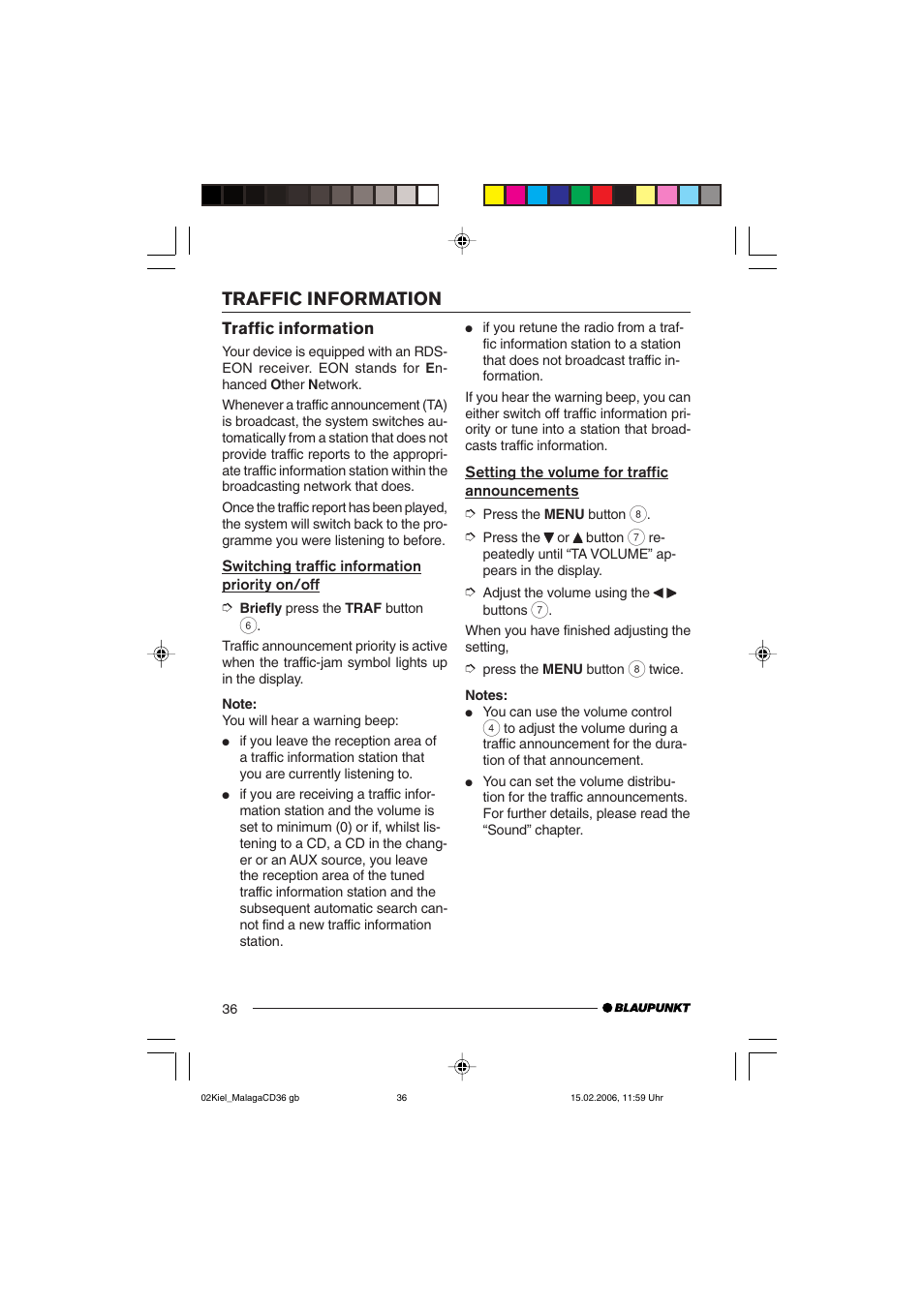 Traffic information | Blaupunkt KIEL CD36 User Manual | Page 14 / 25