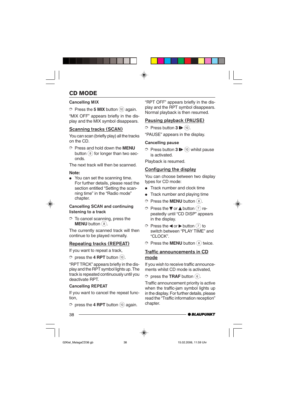Cd mode | Blaupunkt KIEL CD36 User Manual | Page 16 / 25