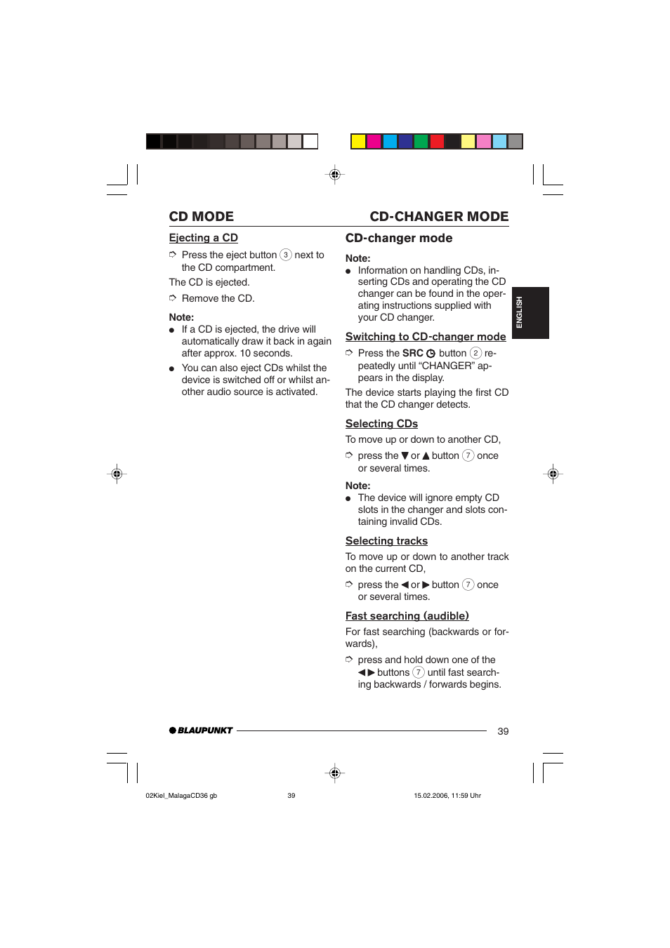 Cd mode, Cd-changer mode | Blaupunkt KIEL CD36 User Manual | Page 17 / 25