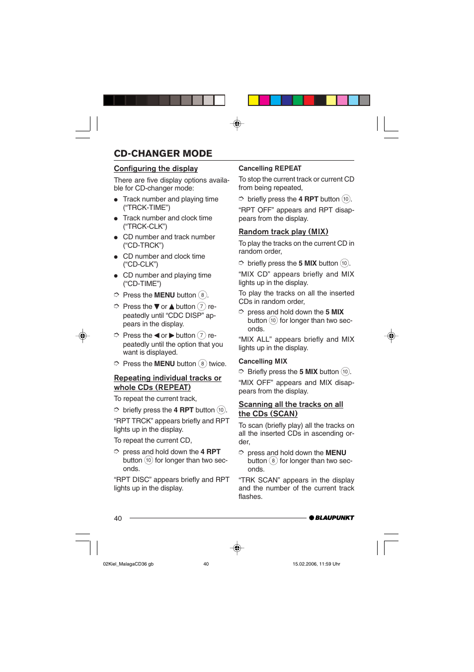 Cd-changer mode | Blaupunkt KIEL CD36 User Manual | Page 18 / 25