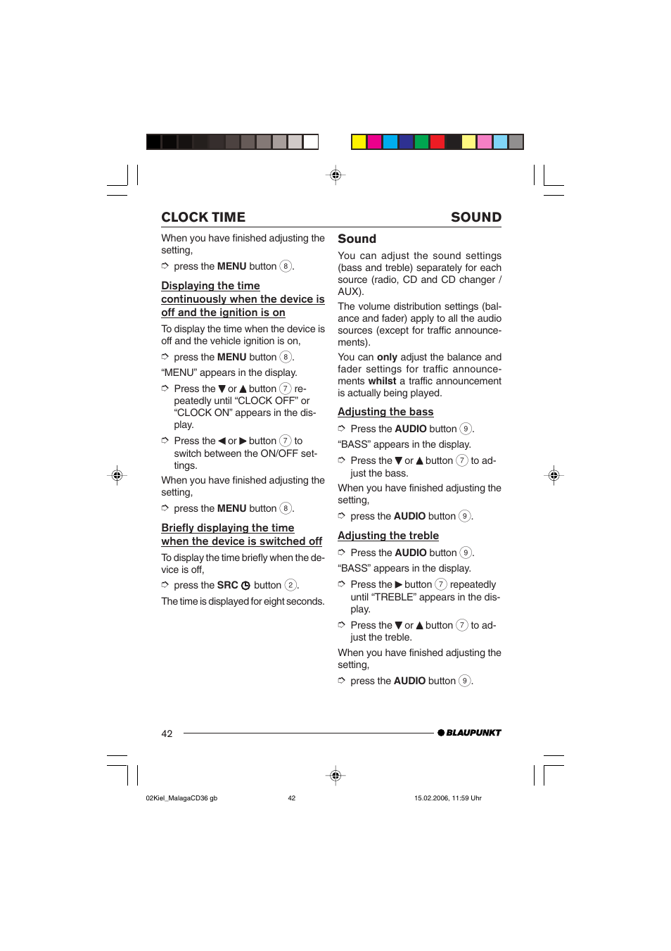 Clock time sound | Blaupunkt KIEL CD36 User Manual | Page 20 / 25