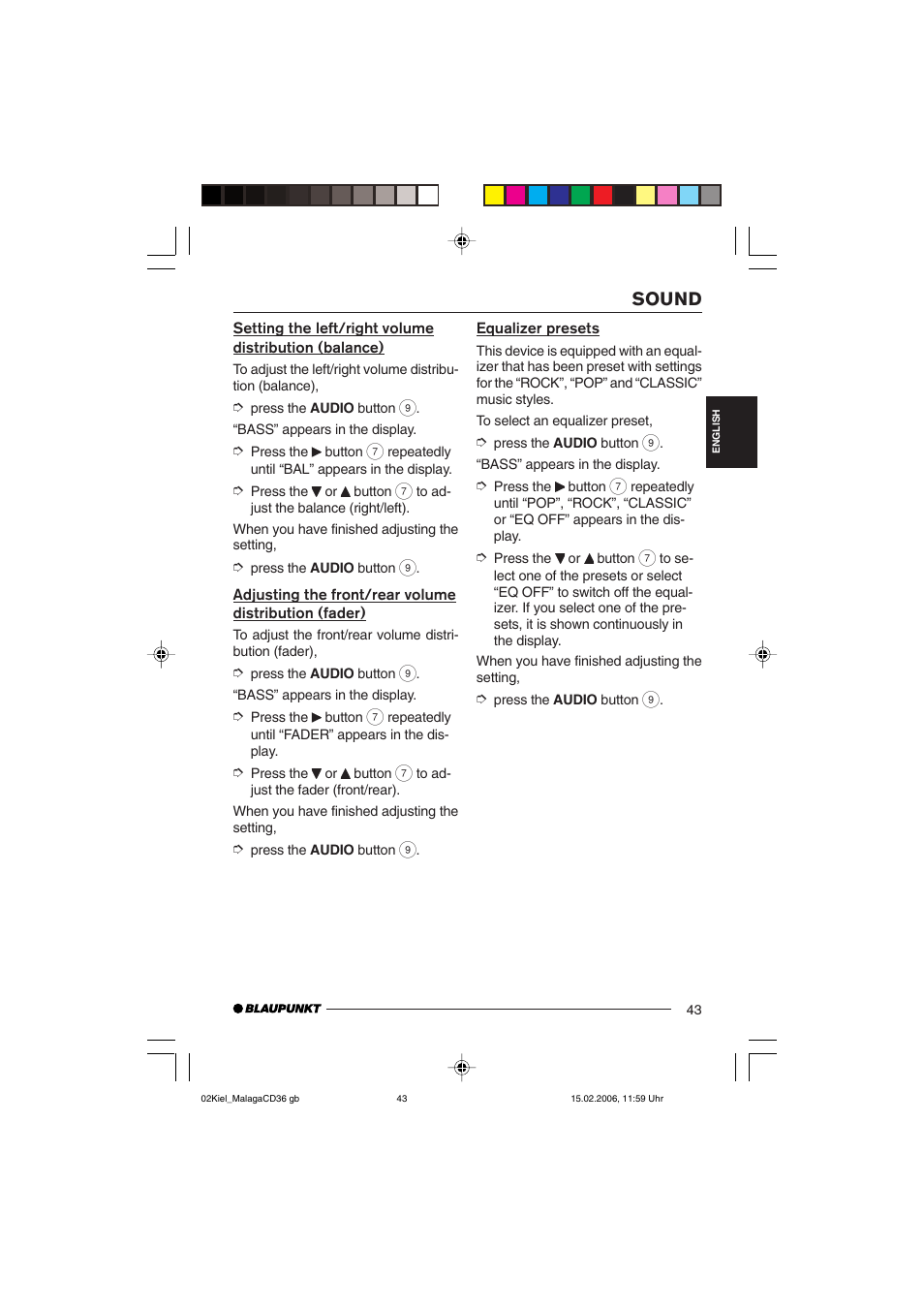 Sound | Blaupunkt KIEL CD36 User Manual | Page 21 / 25