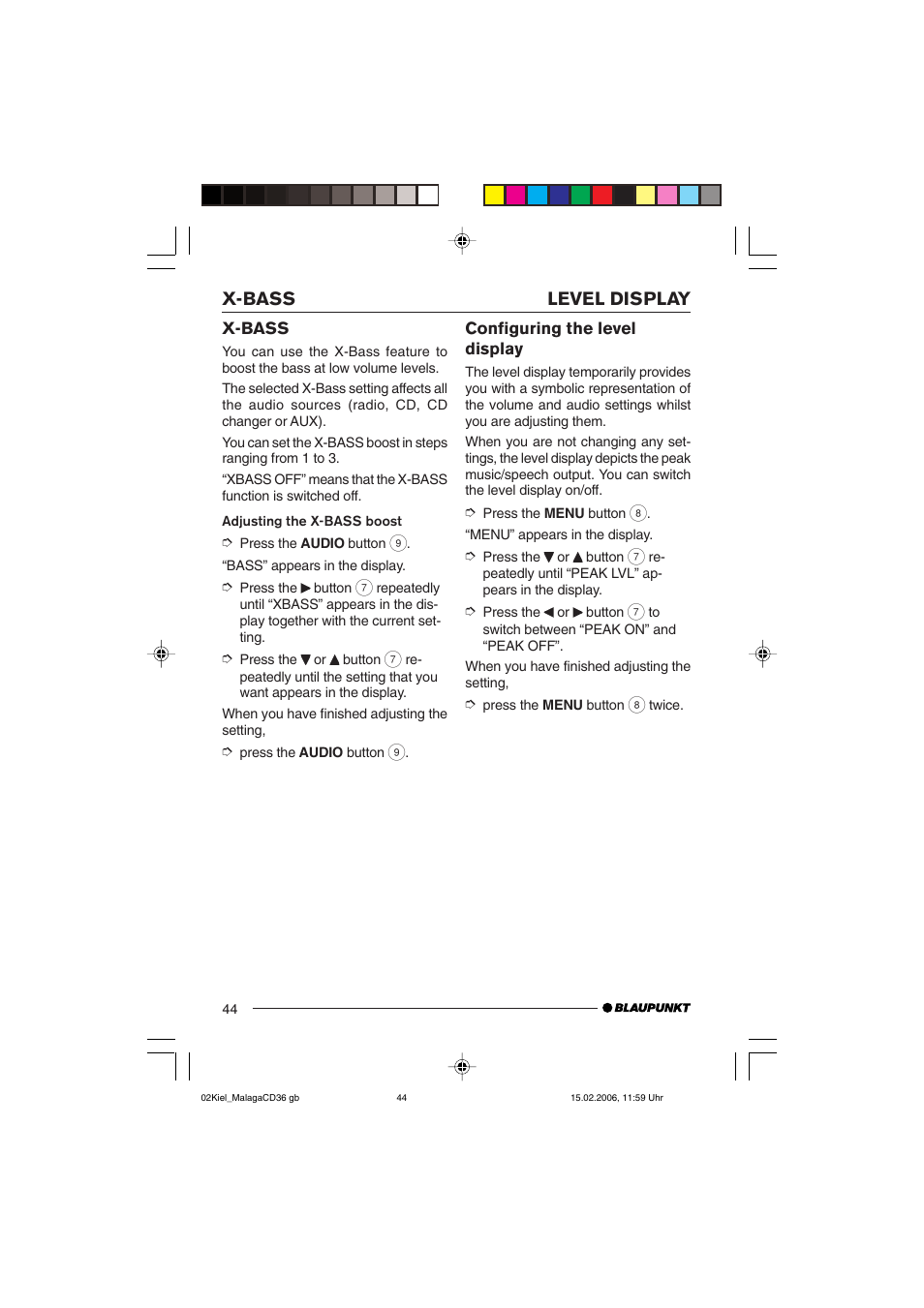 X-bass level display | Blaupunkt KIEL CD36 User Manual | Page 22 / 25