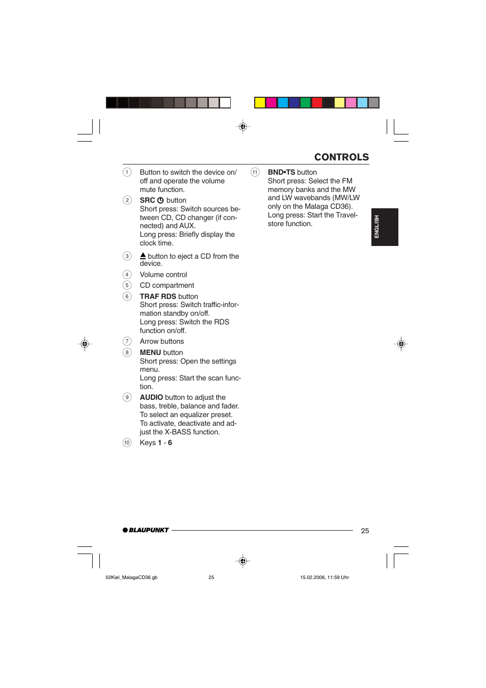 Controls | Blaupunkt KIEL CD36 User Manual | Page 3 / 25