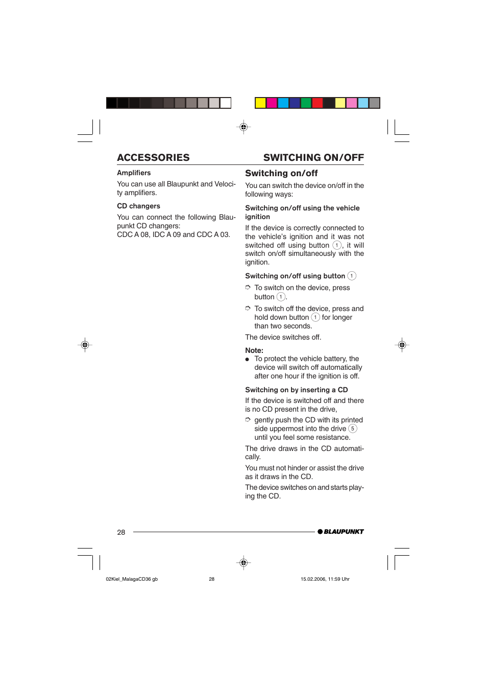 Switching on/off accessories | Blaupunkt KIEL CD36 User Manual | Page 6 / 25
