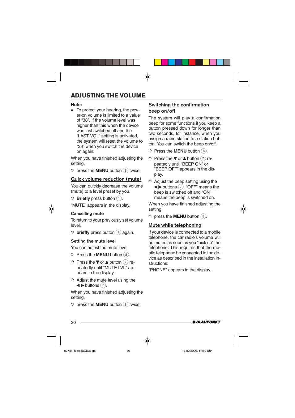 Adjusting the volume | Blaupunkt KIEL CD36 User Manual | Page 8 / 25