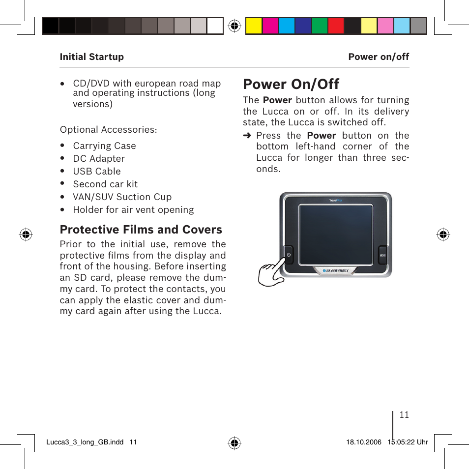 Power on/off | Blaupunkt TRAVELPILOT LUCCA 3.3 User Manual | Page 11 / 88