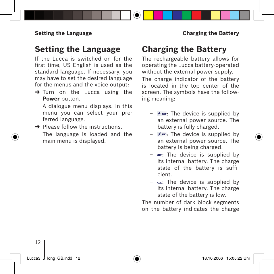 Setting the language, Charging the battery | Blaupunkt TRAVELPILOT LUCCA 3.3 User Manual | Page 12 / 88