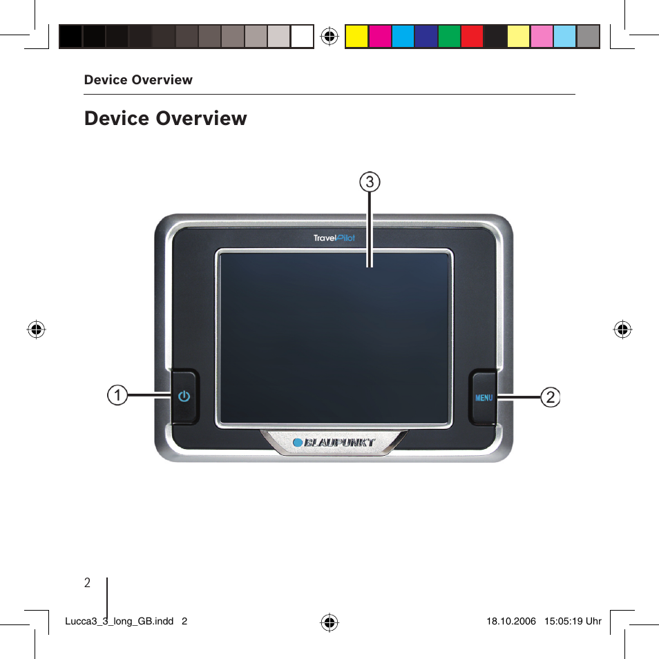 Device overview | Blaupunkt TRAVELPILOT LUCCA 3.3 User Manual | Page 2 / 88